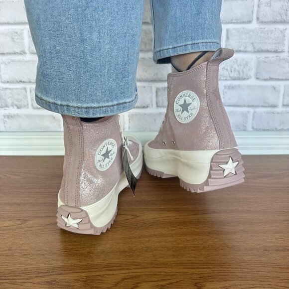 ❤️Converse Run Star Hike Hi Platform Glitter 8.5 Womens Shoes Suede Pink A11578C - Picture 7 of 12